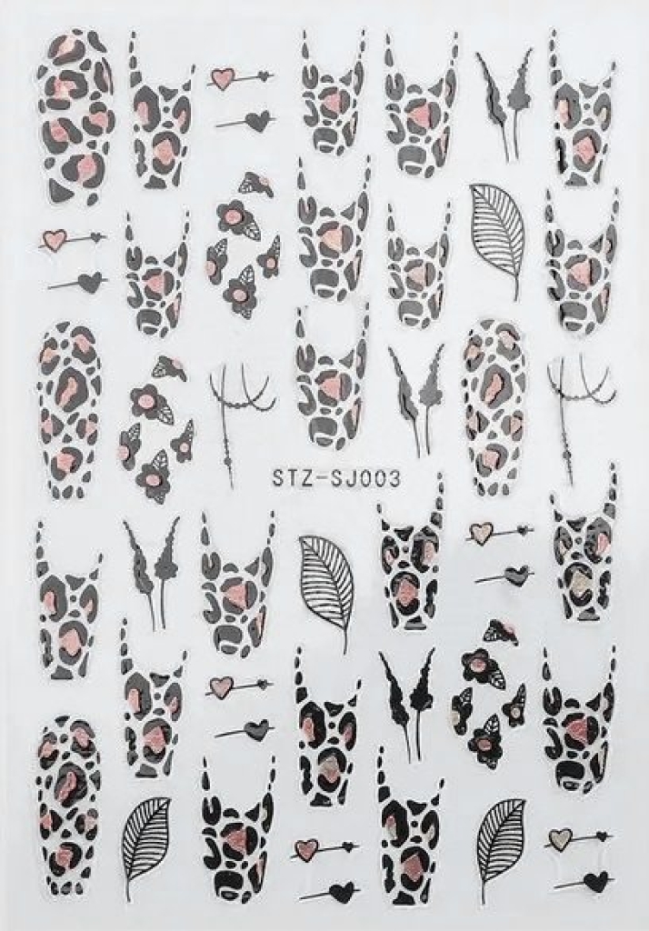 Nagelsticker - Aufkleber selbstklebend - Nail Sticker - Schwarz Rosegold Metallic Leo Muster